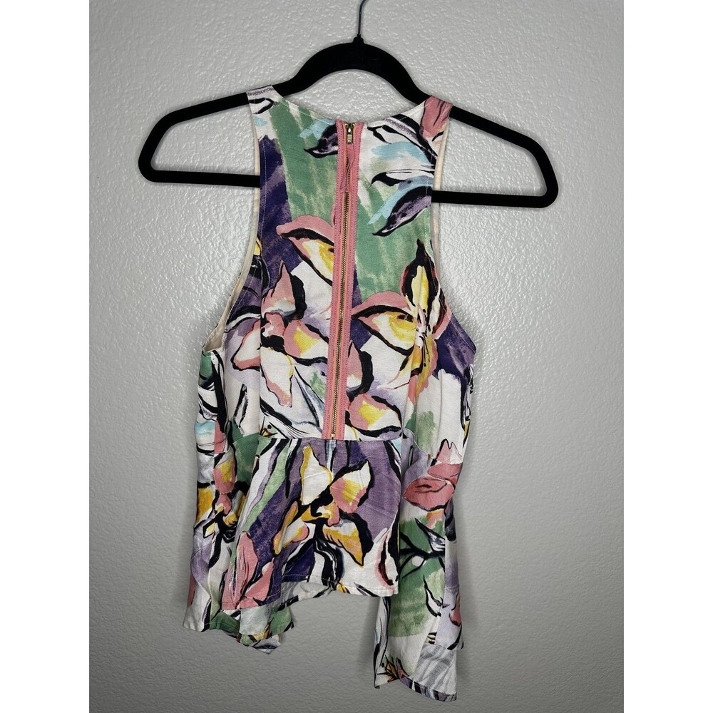 HD in Paris Shirt Womens 4 Multicolor Floral Peplum Sleeveless Exposed Zipper - Picture 5 of 6